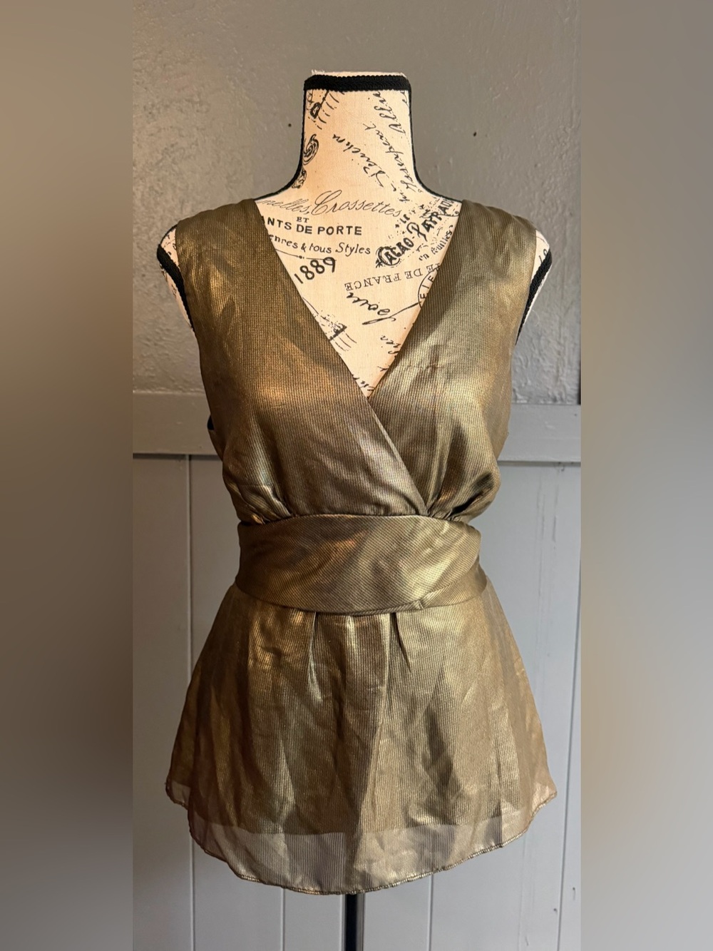 Ann Taylor Metallic Gold Faux-Wrap Sleeveless Jumpsuit